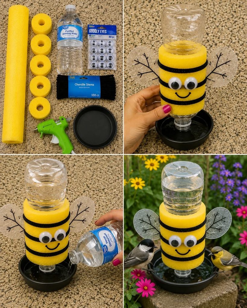 bee drinking station made of water bottle