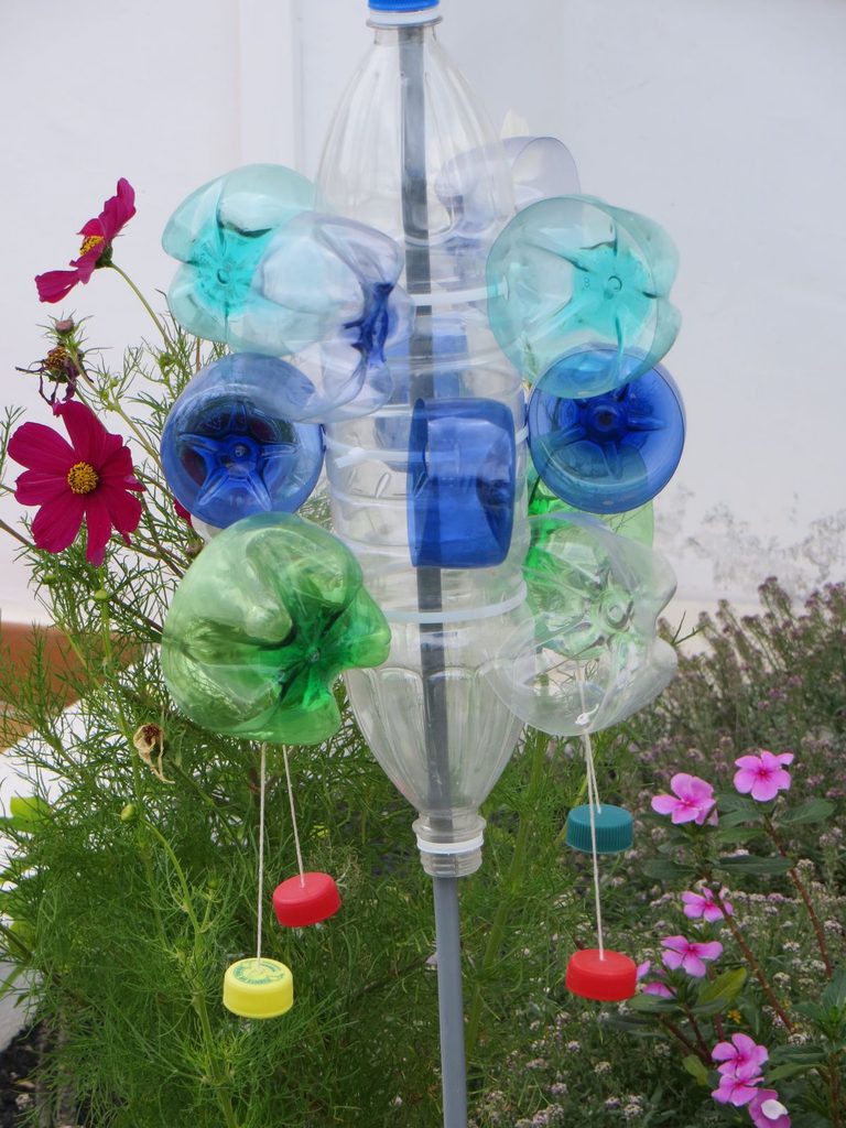 bird scarer made of plastic bottles