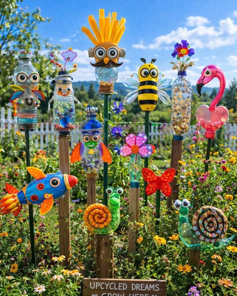 garden art from plastic bottles
