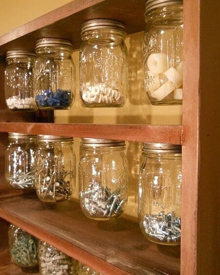 small mason jars for organizing the garage