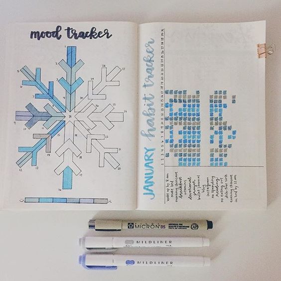 mood tracker for January -snowflakes