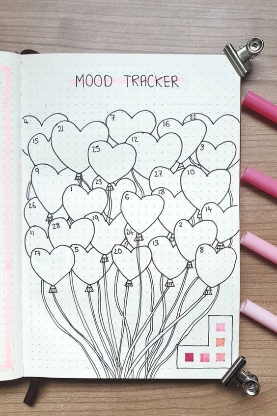 February mood tracker - heart balloons