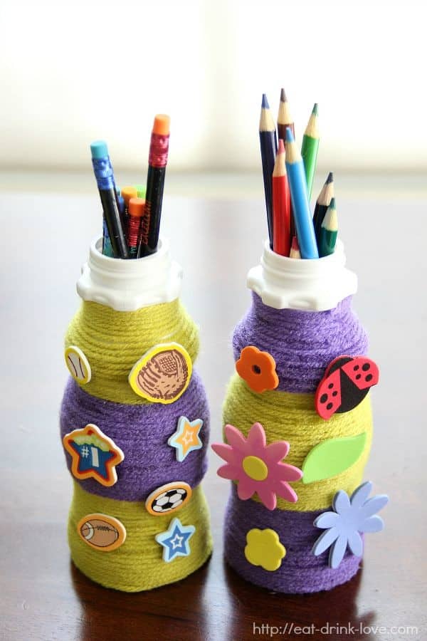 Milk bottle pencil holders