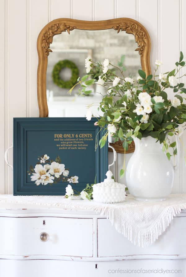 turn junk into home decor -decorative tray from old picture frame