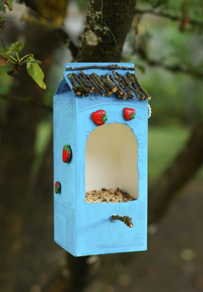 milk carton or juice carton bird feeder