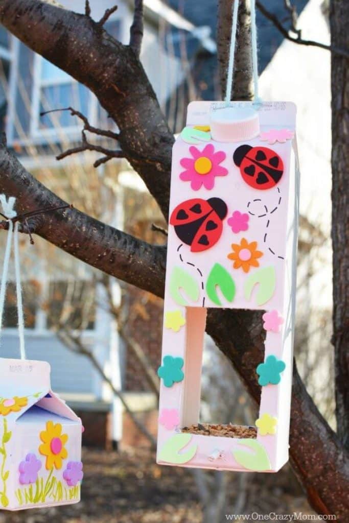 milk carton or juice carton bird feeder