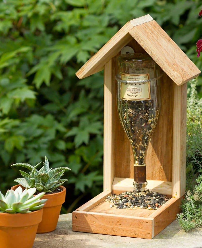 DIY bird feeders - from wine bottle