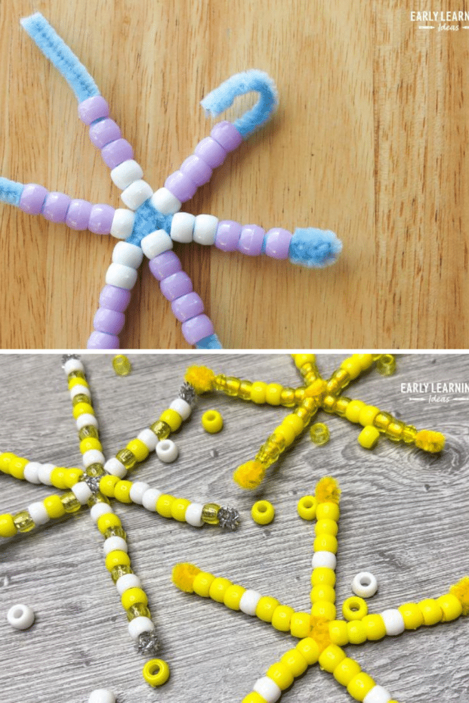 winter crafts for kids - beaded snowflakes