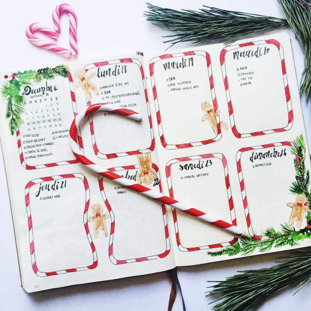 winter theme ideas for your bullet journal - candy cane