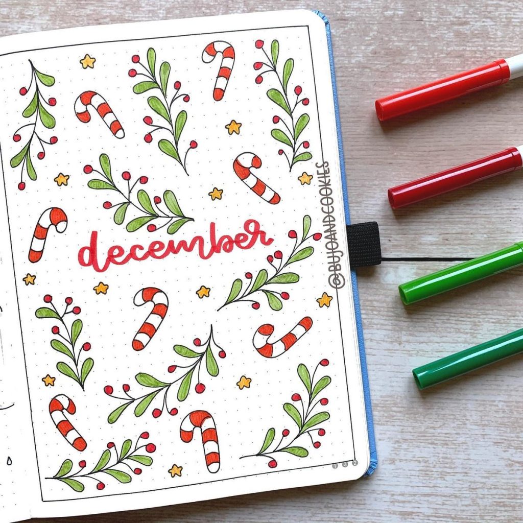 winter theme ideas for your bullet journal - candy cane
