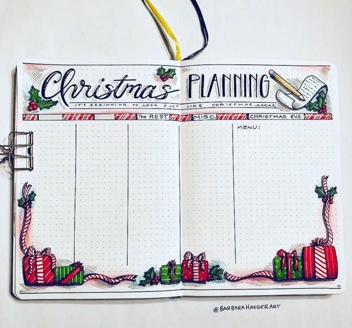 winter theme ideas for your bullet journal - gifts