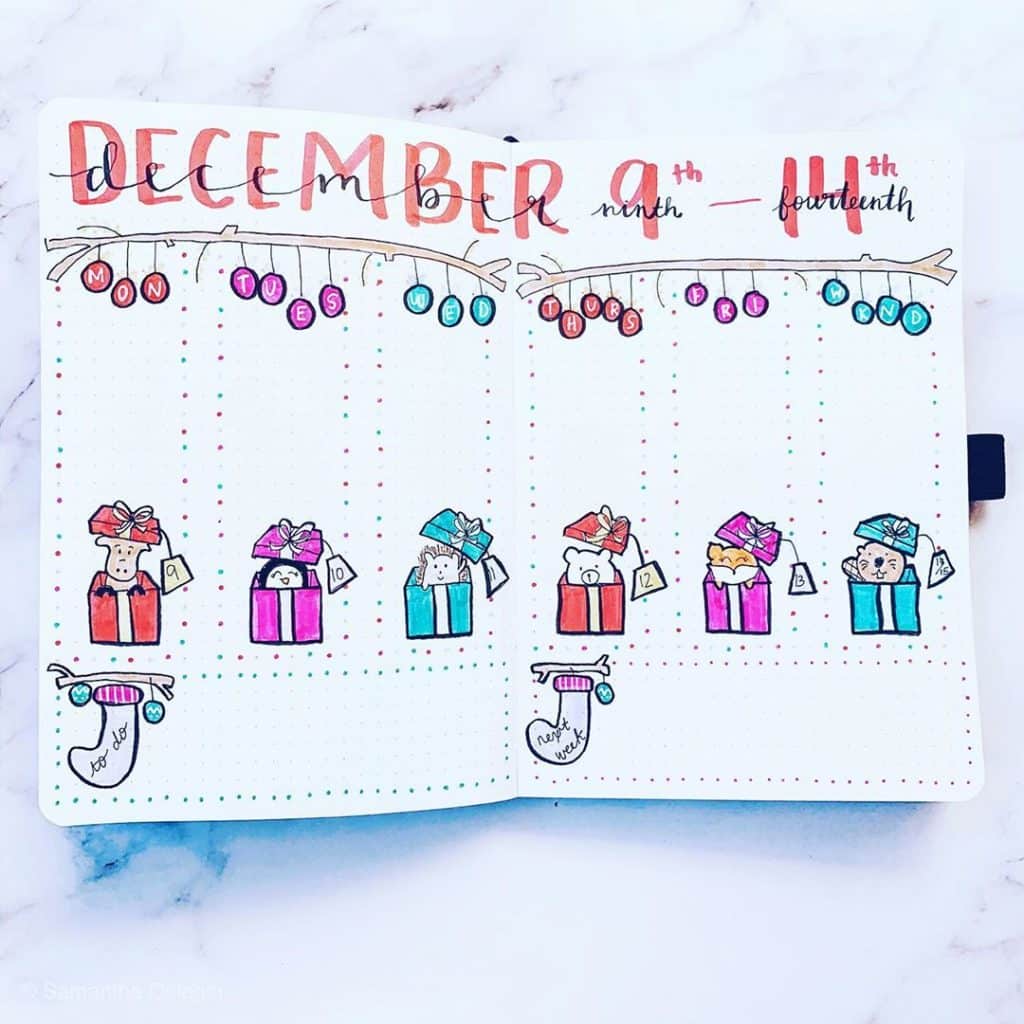 winter theme ideas for your bullet journal - gifts