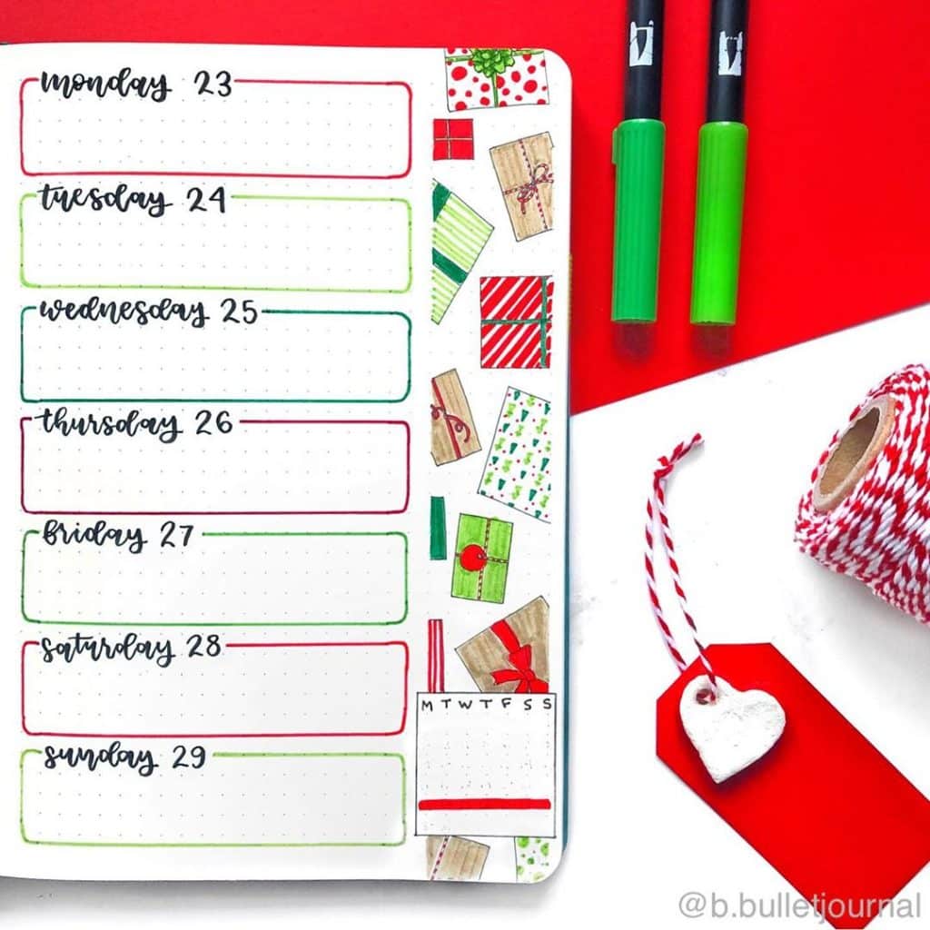 winter theme ideas for your bullet journal - gifts