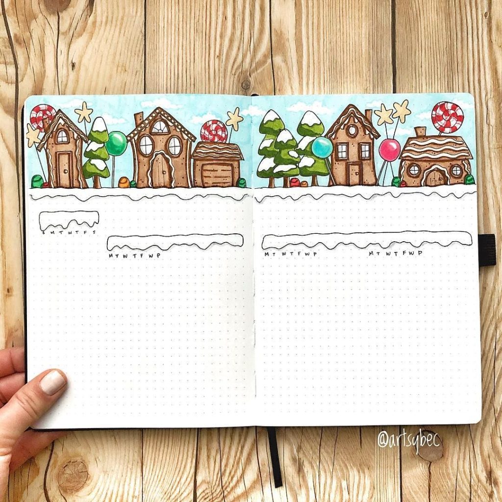 winter theme ideas for your bullet journal - gingerbread
