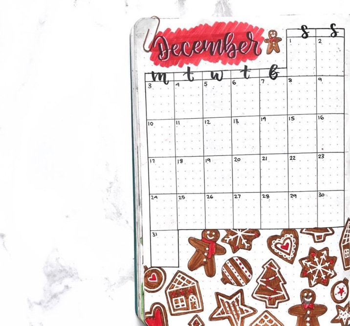 winter theme ideas for your bullet journal - gingerbread