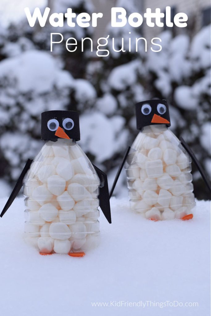 winter crafts for kids - water bottle penguin