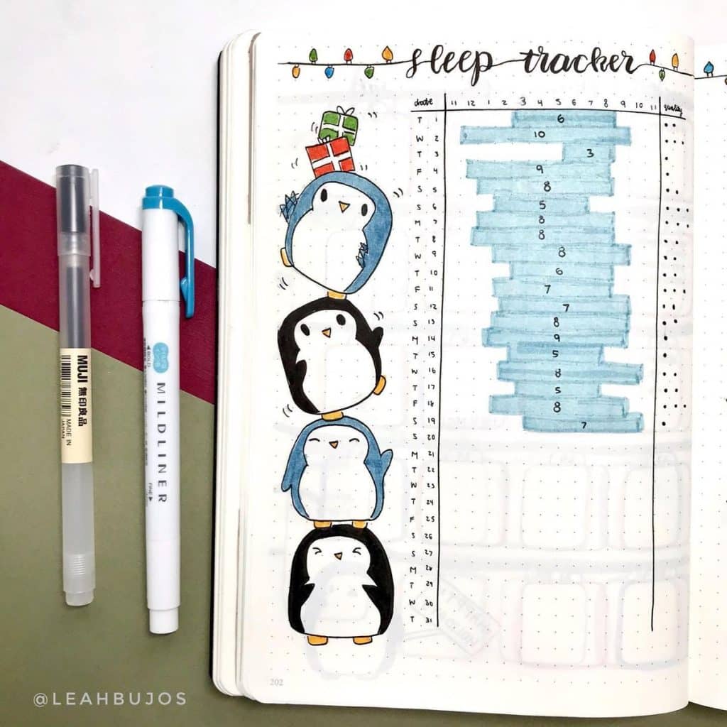 winter theme ideas for your bullet journal - penguin