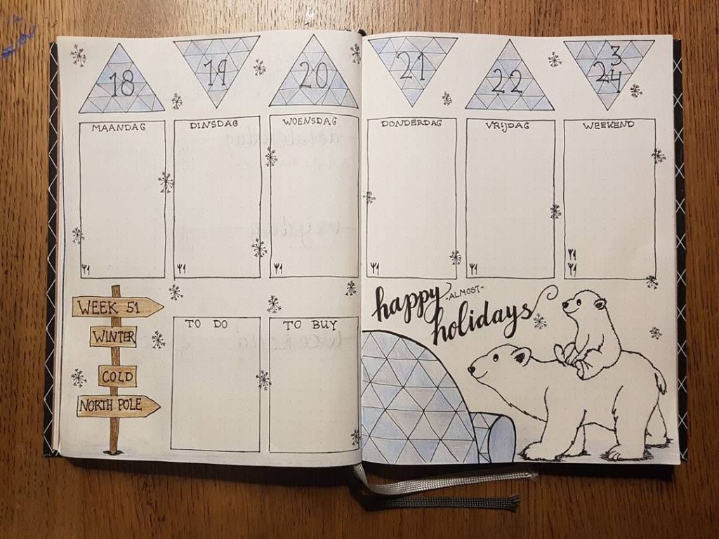 winter theme ideas for your bullet journal - polar bear