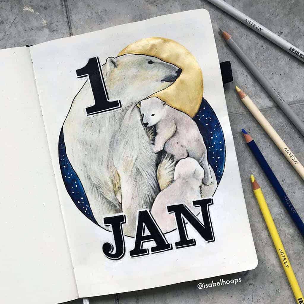 winter theme ideas for your bullet journal - polar bear