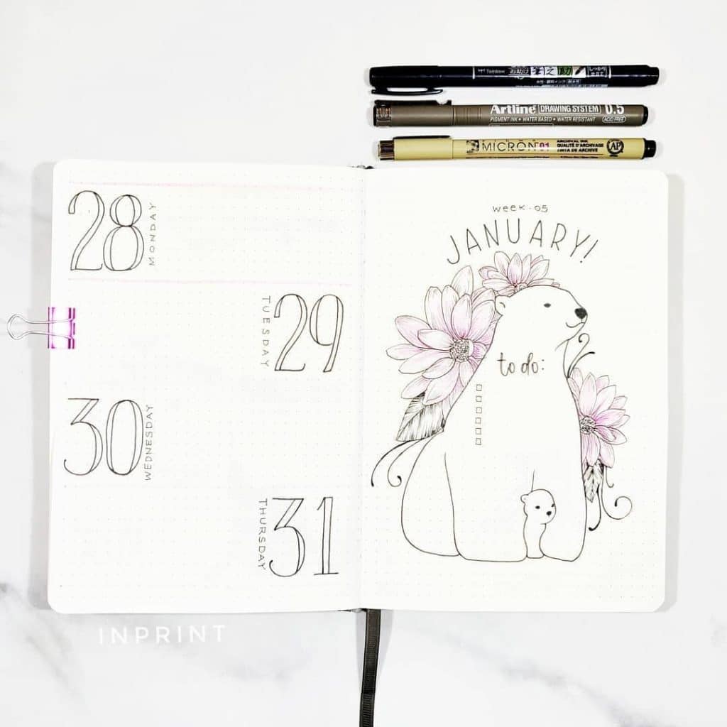 winter theme ideas for your bullet journal - polar bear