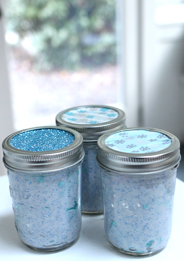 winter crafts for kids - snos slime in a jar