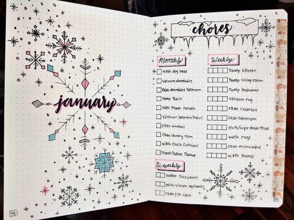 winter theme ideas for your bullet journal - snowflakes