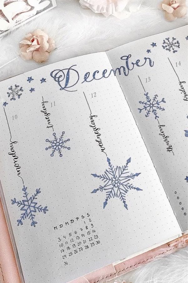 winter theme ideas for your bullet journal - snowflakes