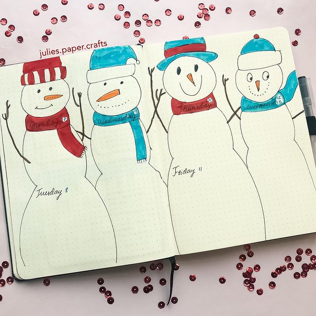 winter theme ideas for your bullet journal - snowman
