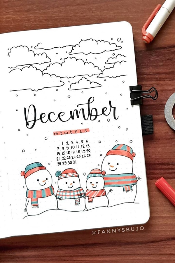 winter theme ideas for your bullet journal - snowman
