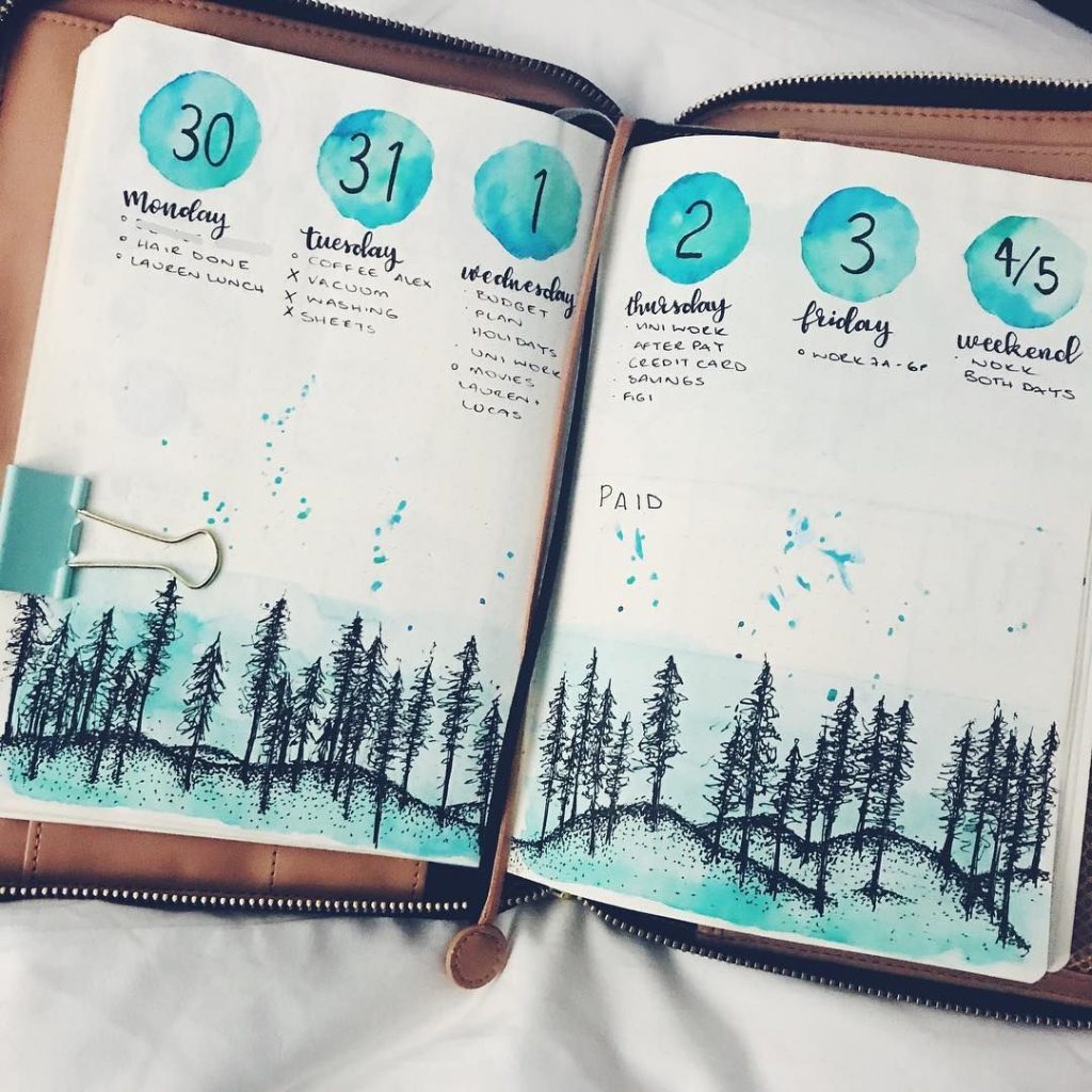 winter theme ideas for your bullet journal - winter trees