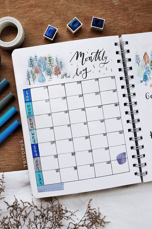 winter theme ideas for your bullet journal - winter trees