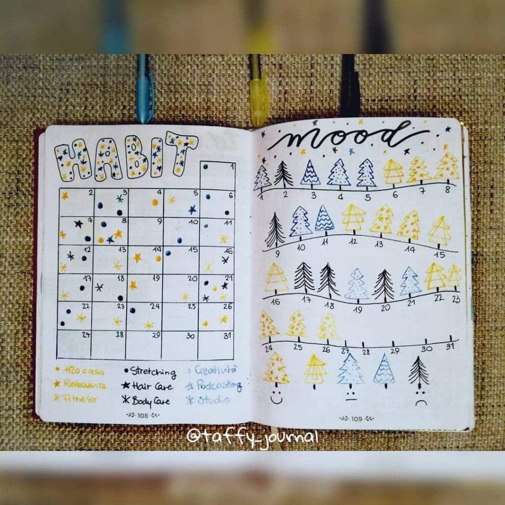 winter theme ideas for your bullet journal - winter trees