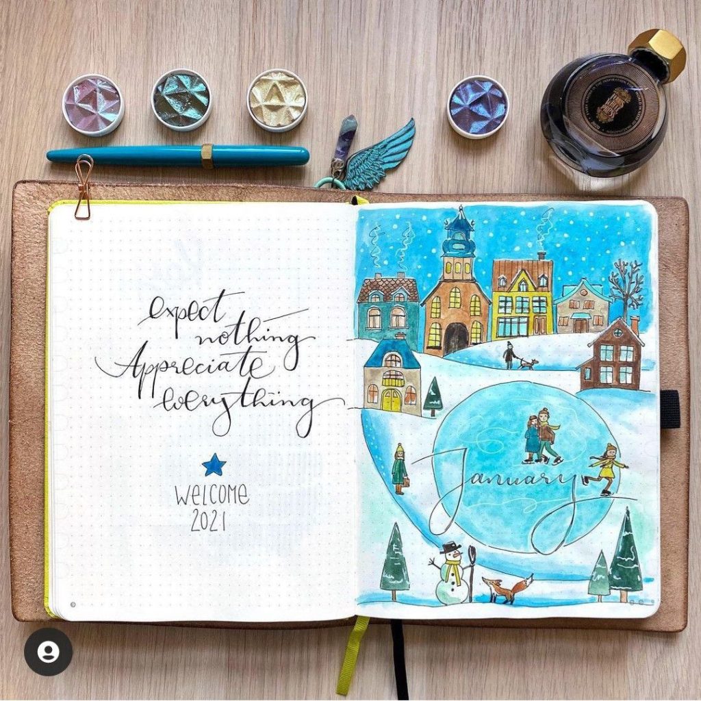 winter theme ideas for your bullet journal - winter wonderland