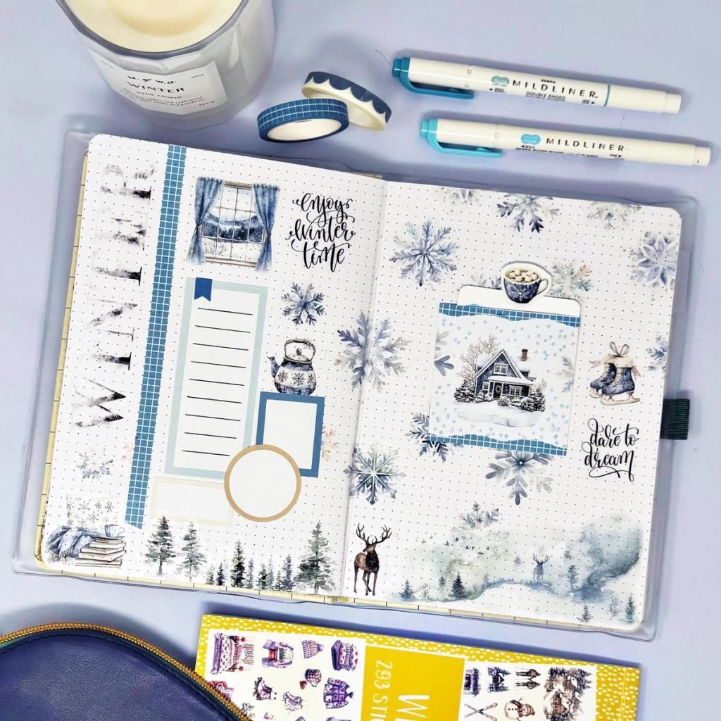 winter theme ideas for your bullet journal - winter wonderland