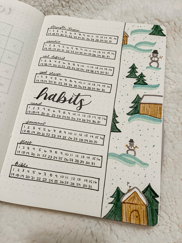 winter theme ideas for your bullet journal - winter wonderland