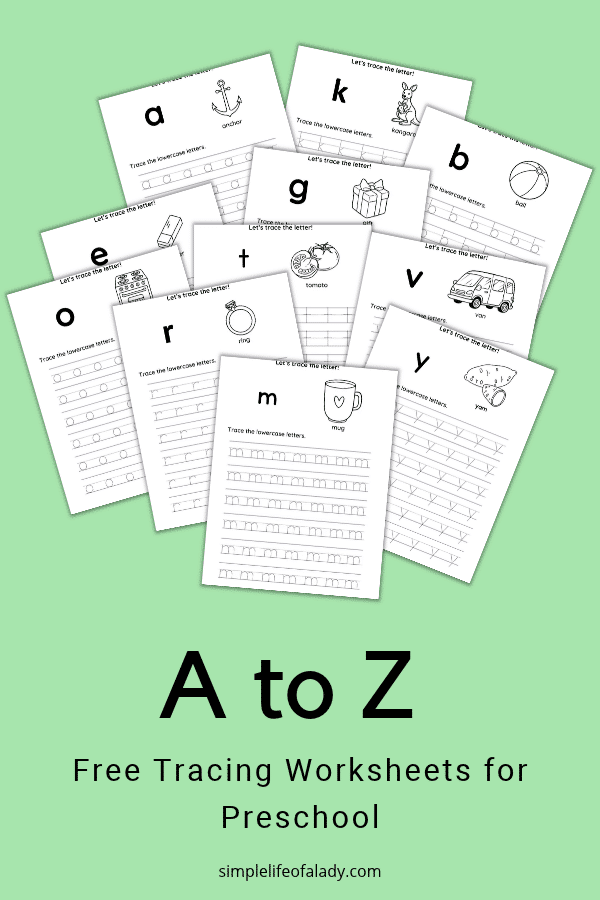 Make learning the alphabet simple with these free A to Z tracing worksheets for preschool! Your child can practice uppercase and lowercase letters one at a time. Save this post so you'll always have these printables handy!